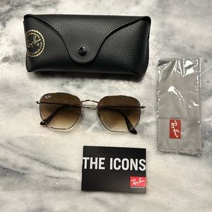 Ray Ban Hexagonal RB 3548 Polished Gold Frame Light Brown Lens size XL